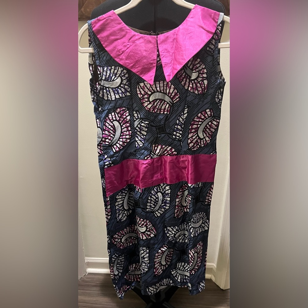 Vintage Handmade Vibrant Pink and Blue Patterned Dress NBW